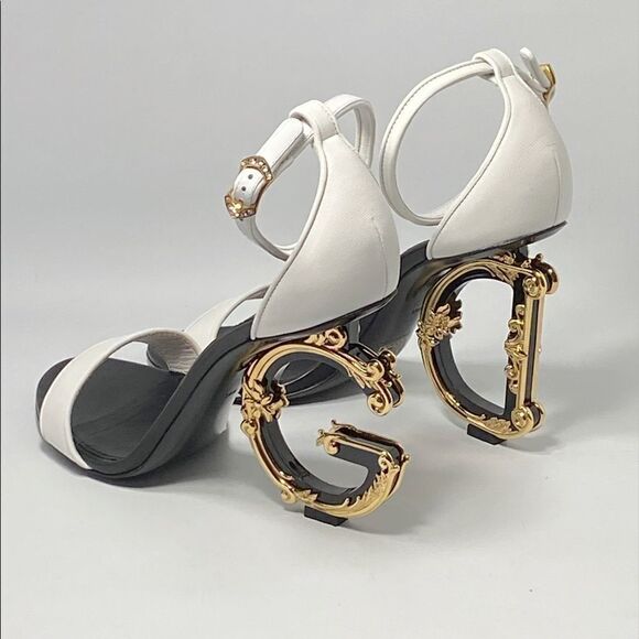 Dolce&Gabbana Game Day DG Leather Baroque-Heel Sandals size 38.5 - Picture 7 of 15